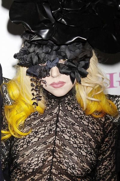 10P Lady Gaga in see thru dress showing tits and ass in public
