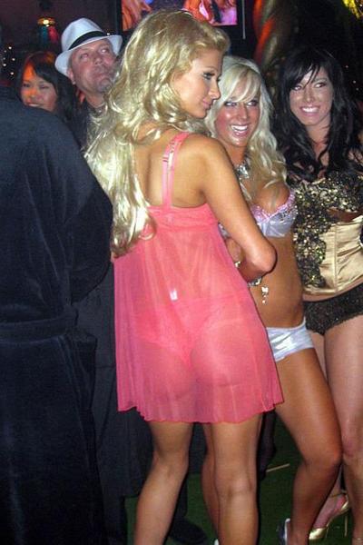 15P Celebrity Paris Hilton in pink dress and nice pink thongs