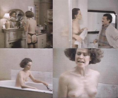 16P Sigourney Weaver shows pert titties and bush