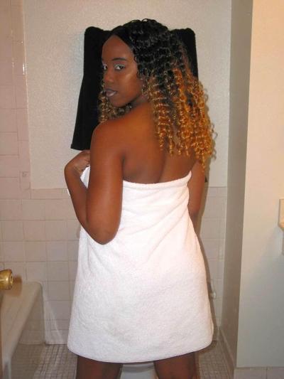 15P Ebony curly fattie under the shower