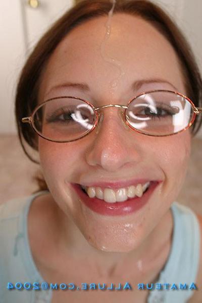 16P cute teen wearing glasses sucks cock and gets facial