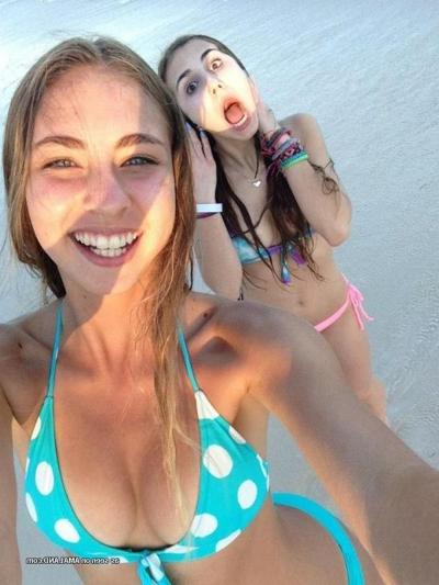 14P Selection of blonde bikini girlfriends enjoying the beach