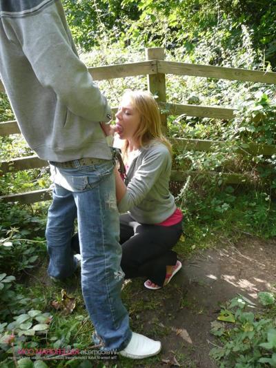 16P Blonde Babe Drops to Her Knees to Suck a Cock While Hiking Outdoors