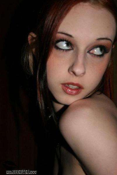 15P Redhead goth teen strips in the movie theater
