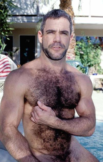 20P Naked hairy gay bear in the pool showing his big fat cock