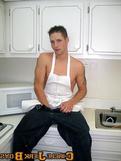 14P Horny hunk chef posing in his bike shorts