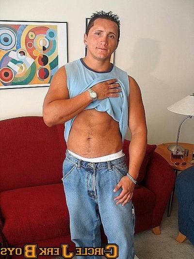 14P Muscle man strips down to his undies