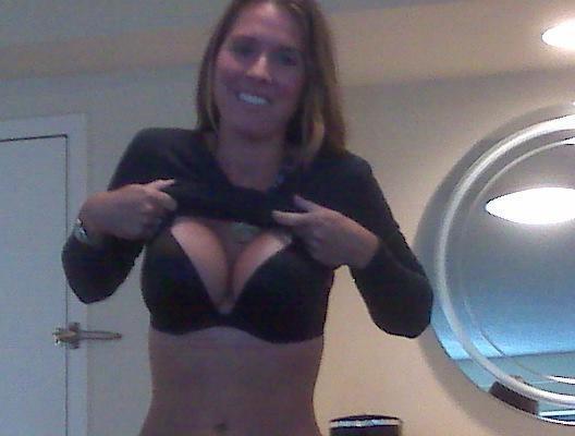 15P Blonde amateur MILF with big tits and areolas