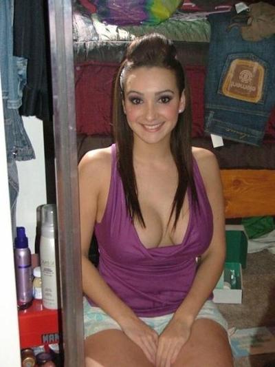 15P Busty brunette teen stripping naked and playing with tits