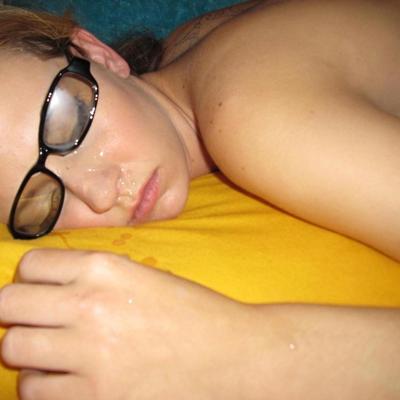 20P Cute nerdy girl wearing glasses fucked while asleep