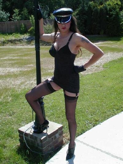 15P Nylon Jane in lingerie outdoors