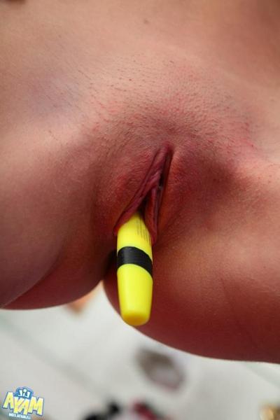 14P Petite eighteen year old masturbates with magic marker close up