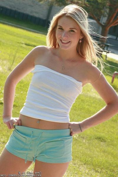 15P Cute eighteen year old Private School Jewel strips on playground