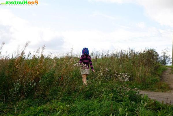 16P Naughty teen with a pink and blue hair caught peeing