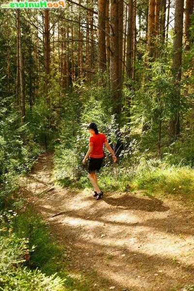16P Careless puss peeing on a beautiful forest glade