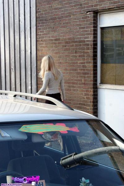 14P Blonde honey gets a big toilet surprise trough the wall