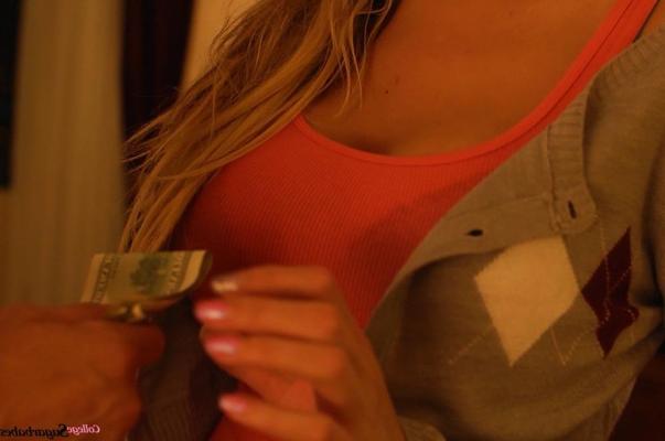 16P Blonde coed with big tits fucks sugar daddy for cash