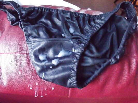 5P My cummy black satin panties 