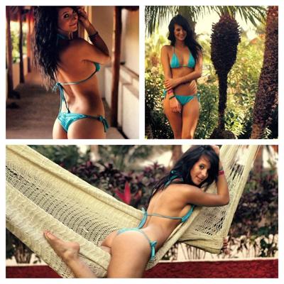 25P Kayja Rassweiler travaille de minuscules bikinis et tongs branlant des garçons
