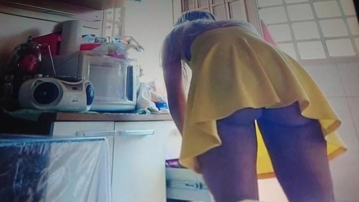 24P She flash sexy upskirts arround the house.