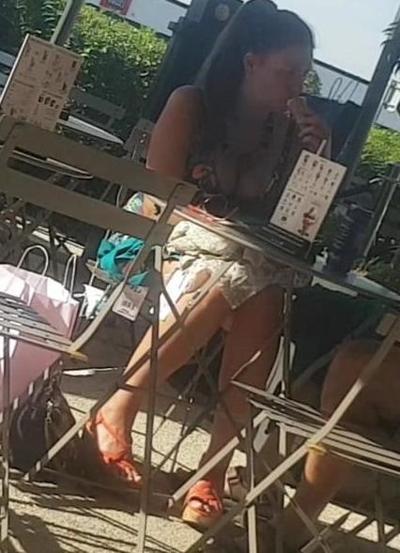 23P sexy girl with high heels mini skirt and big tits suck