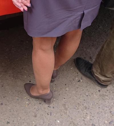 8P Stranger in fishnet pantyhose and heels