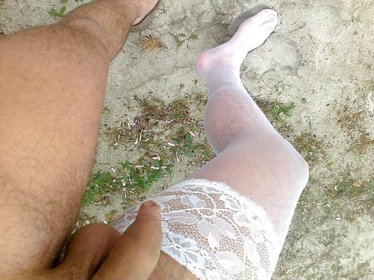 18P Stockings on public beach 2
