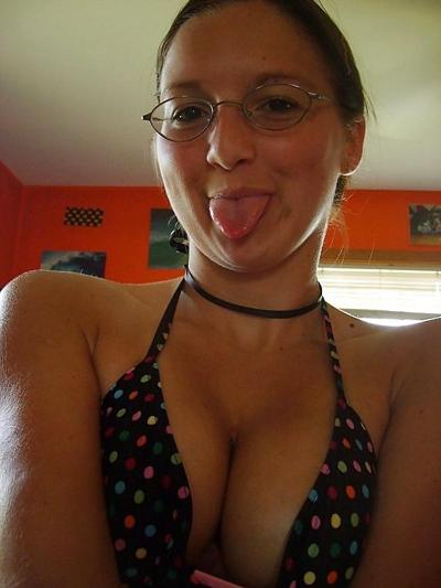 9P Brunette with glasses and jeans skirt