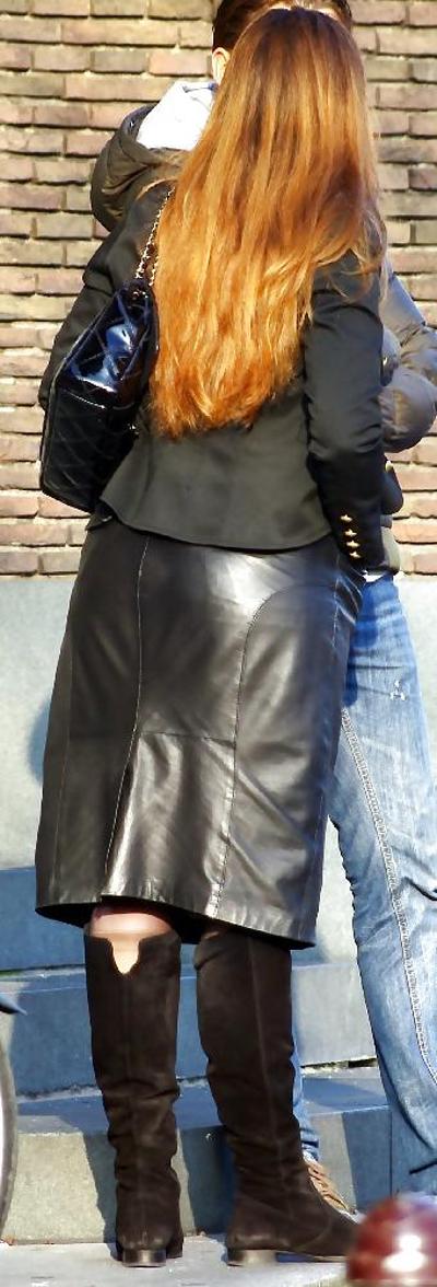 24P Leather skirts on the street
